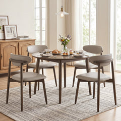 Set of 2 Mid Century Dining Chairs with Curved Floating Backrest, Grey Faux Leather