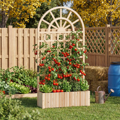 Set of 2 Wooden Raised Garden Bed with Trellis 71 inches Outdoor Planter Box Privacy Screen-Natural