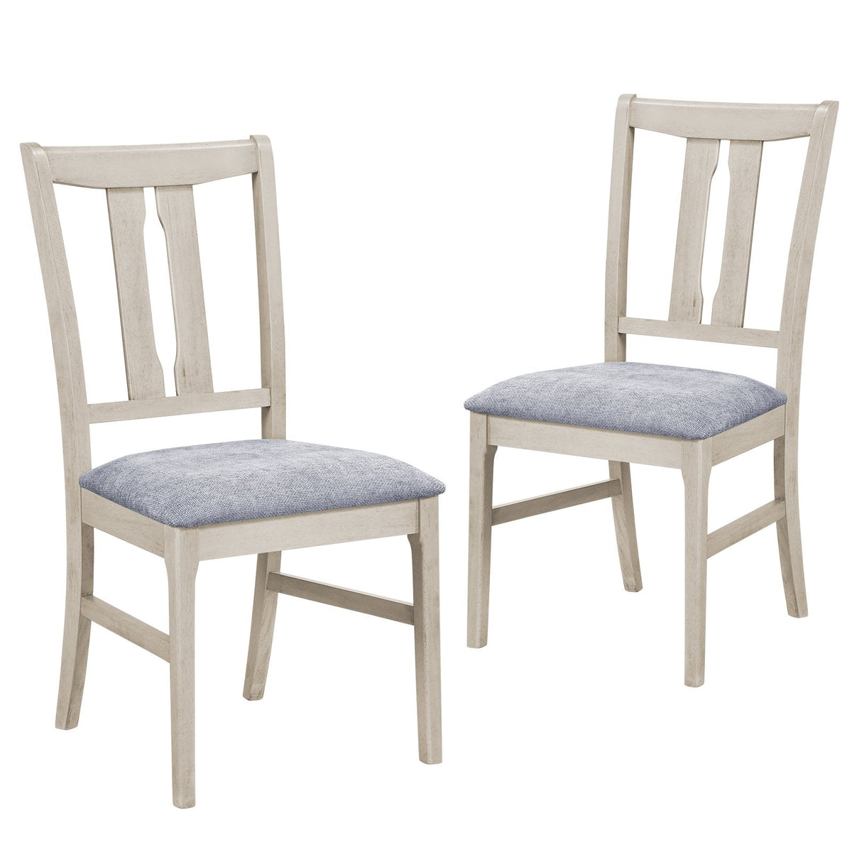 Set of 2 High Back Dining Chairs, Pale Greige Rubber Wood with Grey Padded Seat