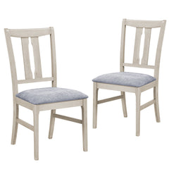 Set of 2 High Back Dining Chairs, Pale Greige Rubber Wood with Grey Padded Seat