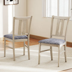 Set of 2 High Back Dining Chairs, Pale Greige Rubber Wood with Grey Padded Seat