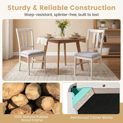 Set of 2 High Back Dining Chairs, Pale Greige Rubber Wood with Grey Padded Seat