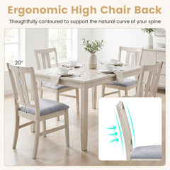 Set of 2 High Back Dining Chairs, Pale Greige Rubber Wood with Grey Padded Seat