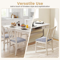 Set of 2 High Back Dining Chairs, Pale Greige Rubber Wood with Grey Padded Seat