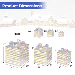 Set of 3 Christmas Lighted Gift Boxes with Bows and Plug