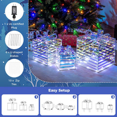 Set of 3 Christmas Lighted Gift Boxes with Bows and Plug