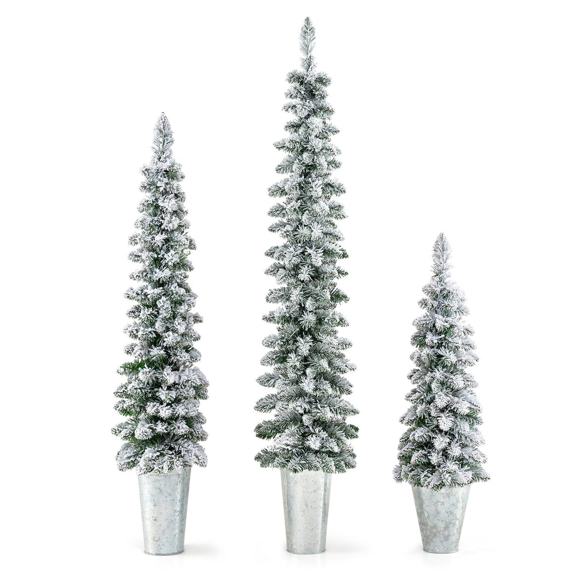 Set of 3 Pre-Lit Snow Flocked Pencil Christmas Trees, 3 FT 4 FT and 5 FT with 230 LEDs
