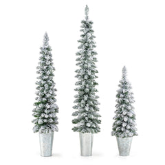 Set of 3 Pre-Lit Snow Flocked Pencil Christmas Trees, 3 FT 4 FT and 5 FT with 230 LEDs
