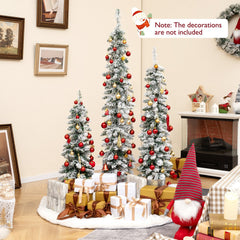 Set of 3 Pre-Lit Snow Flocked Pencil Christmas Trees, 3 FT 4 FT and 5 FT with 230 LEDs