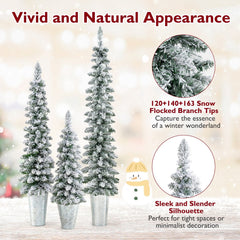 Set of 3 Pre-Lit Snow Flocked Pencil Christmas Trees, 3 FT 4 FT and 5 FT with 230 LEDs