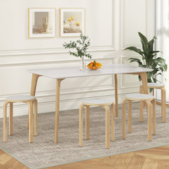 Set of 4 Stackable Bentwood Stools with White Round Seat, 18 Inch