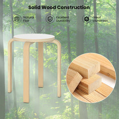 Set of 4 Stackable Bentwood Stools with White Round Seat, 18 Inch