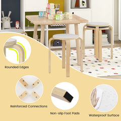 Set of 4 Stackable Bentwood Stools with White Round Seat, 18 Inch