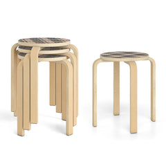 Set of 4 Stackable Bentwood Stools with Patterned Round Seat, 18 Inch