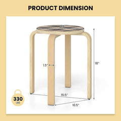Set of 4 Stackable Bentwood Stools with Patterned Round Seat, 18 Inch