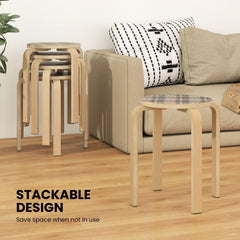 Set of 4 Stackable Bentwood Stools with Patterned Round Seat, 18 Inch