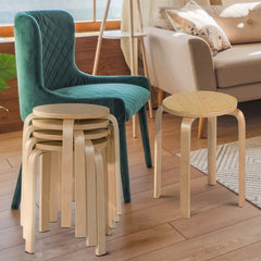 Set of 4 Stackable Bentwood Stools with Round Seat, Natural, 18 Inch