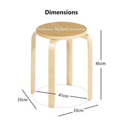 Set of 4 Stackable Bentwood Stools with Round Seat, Natural, 18 Inch
