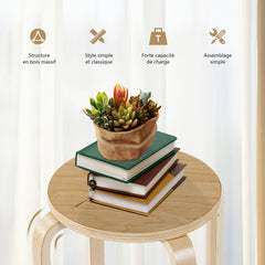Set of 4 Stackable Bentwood Stools with Round Seat, Natural, 18 Inch