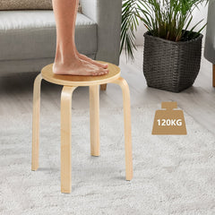 Set of 4 Stackable Bentwood Stools with Round Seat, Natural, 18 Inch
