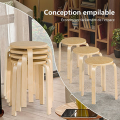 Set of 4 Stackable Bentwood Stools with Round Seat, Natural, 18 Inch