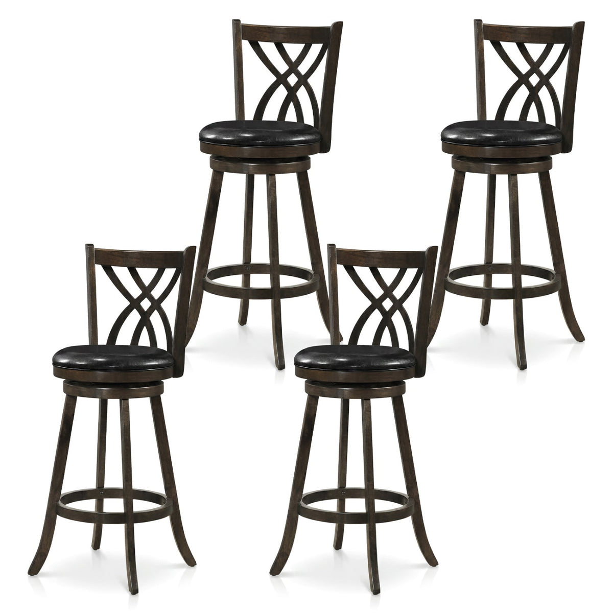 Set of 4 Bar Height Swivel Stools with Hollowed Backs in Grey, 30.5 Inch Seat