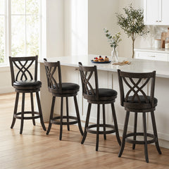 Set of 4 Bar Height Swivel Stools with Hollowed Backs in Grey, 30.5 Inch Seat