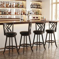 Set of 4 Bar Height Swivel Stools with Hollowed Backs in Grey, 30.5 Inch Seat