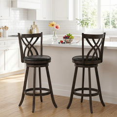 Set of 4 Bar Height Swivel Stools with Hollowed Backs in Grey, 30.5 Inch Seat