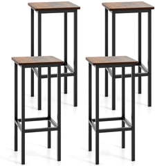 Set of 4 Backless Counter Stools with Rustic Wood Seats and Black Legs, 26 Inch