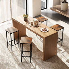 Set of 4 Backless Counter Stools with Rustic Wood Seats and Black Legs, 26 Inch