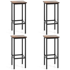 Set of 4 Backless Counter Stools with Rustic Wood Seats and Black Legs, 26 Inch