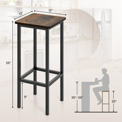 Set of 4 Backless Counter Stools with Rustic Wood Seats and Black Legs, 26 Inch