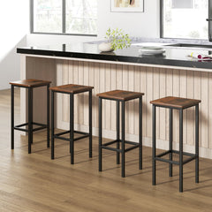Set of 4 Backless Counter Stools with Rustic Wood Seats and Black Legs, 26 Inch