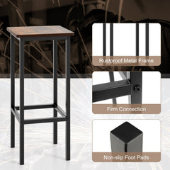 Set of 4 Backless Counter Stools with Rustic Wood Seats and Black Legs, 26 Inch