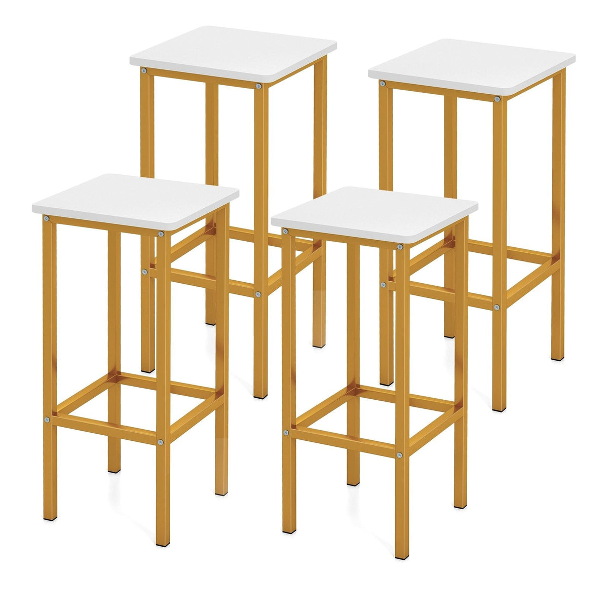 Set of 4 Backless Counter Stools with White Seats and Gold Metal Legs, 26 Inch