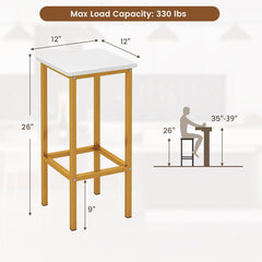 Set of 4 Backless Counter Stools with White Seats and Gold Metal Legs, 26 Inch