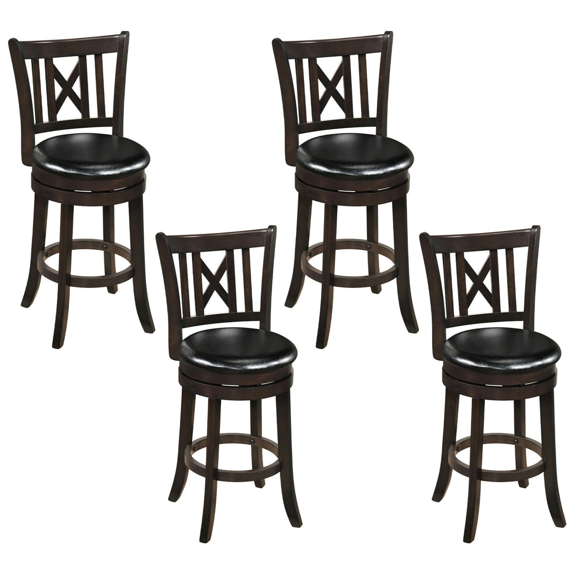 Set of 4 Swivel Counter Stools with Cut X Backs and Black Seats, 26 Inch Seat