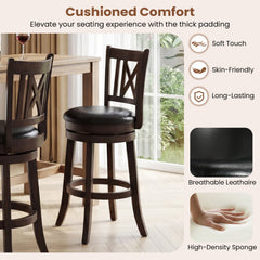 Set of 4 Swivel Counter Stools with Cut X Backs and Black Seats, 26 Inch Seat