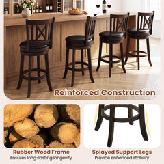 Set of 4 Swivel Counter Stools with Cut X Backs and Black Seats, 26 Inch Seat