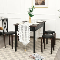 Set of 4 Stackable Bentwood Stools with Padded Black PU Seat, 18.5 Inch
