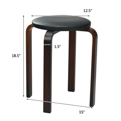 Set of 4 Stackable Bentwood Stools with Padded Black PU Seat, 18.5 Inch
