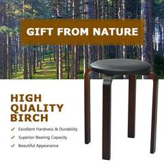 Set of 4 Stackable Bentwood Stools with Padded Black PU Seat, 18.5 Inch