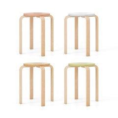 Set of 4 Stackable Bentwood Stools with Round Tops in Four Colours, 18 Inch Seat