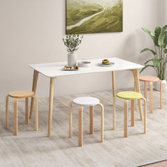 Set of 4 Stackable Bentwood Stools with Round Tops in Four Colours, 18 Inch Seat
