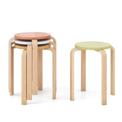 Set of 4 Stackable Bentwood Stools with Round Tops in Four Colours, 18 Inch Seat