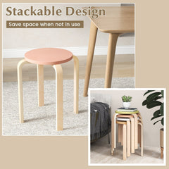 Set of 4 Stackable Bentwood Stools with Round Tops in Four Colours, 18 Inch Seat