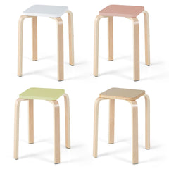 Set of 4 Stackable Square Stools in Mixed Pastel Colours, Poplar and Birch, 18 Inch