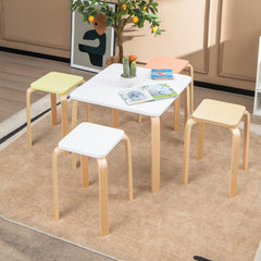 Set of 4 Stackable Square Stools in Mixed Pastel Colours, Poplar and Birch, 18 Inch