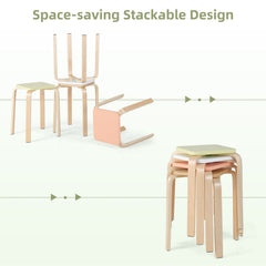 Set of 4 Stackable Square Stools in Mixed Pastel Colours, Poplar and Birch, 18 Inch
